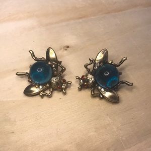 Blue bug clip on earrings